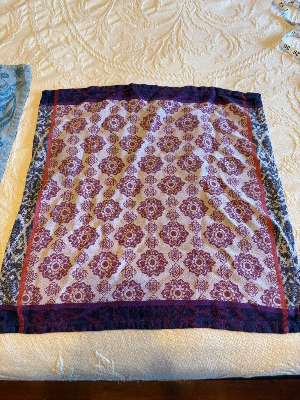 Pair of Anthropologie kitchen towels - purple good condition- blue has bleaching